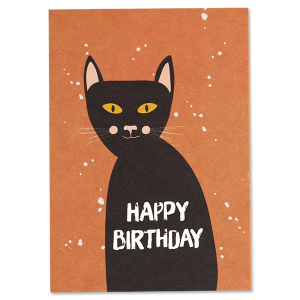 Postcard Cat Black Happy Birthday Ava Yves