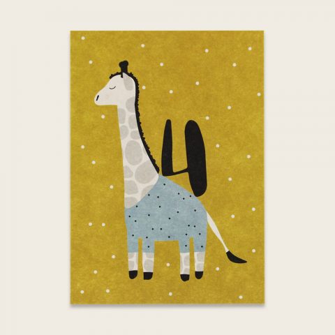 Karte Giraffe Zahl 4 Geburtstag