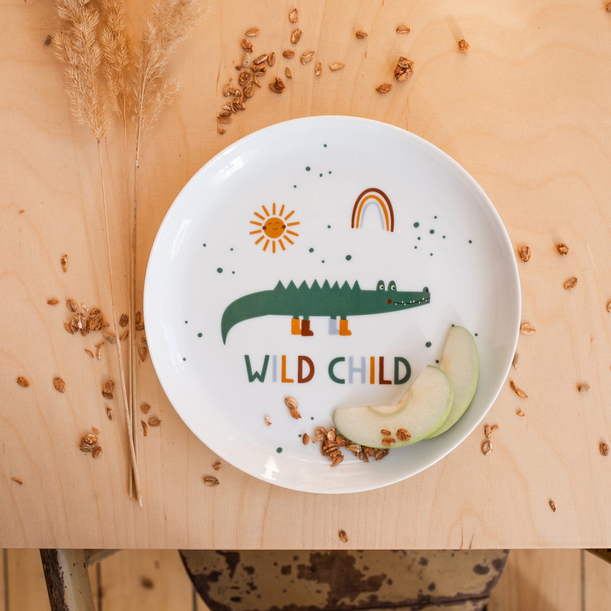Porzellanteller Kinder Wild Child Krokodil Einschulung Geburtstag Geschenk