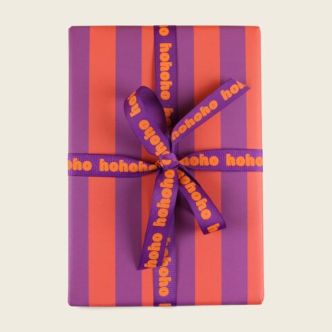 Geschenkpapier Streifen violett/koralle