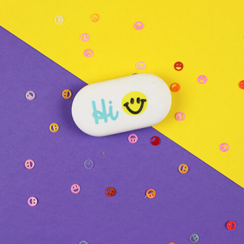 Radiergummi oval "Hi", gelb/mint