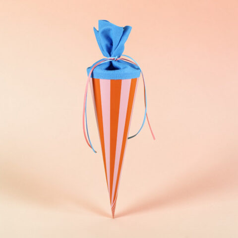 Schultüte / Geschwistertüte mit Streifen orange/rose, 35cm