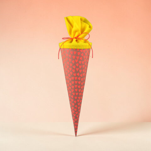 Schultüte / Geschwistertüte mit Herzen, rosa/neonrosa, 35cm