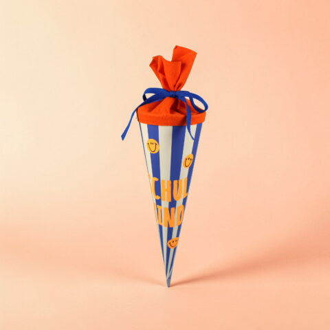 Schultüte mit Streifen blau/neon-orange, 35cm