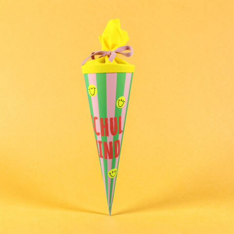 Schultüte / Geschwistertüte mit Streifen grün/rosa/neon-rosa, 35cm