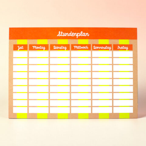 Stundenplan lachs / gelb / rot, Format DIN A4