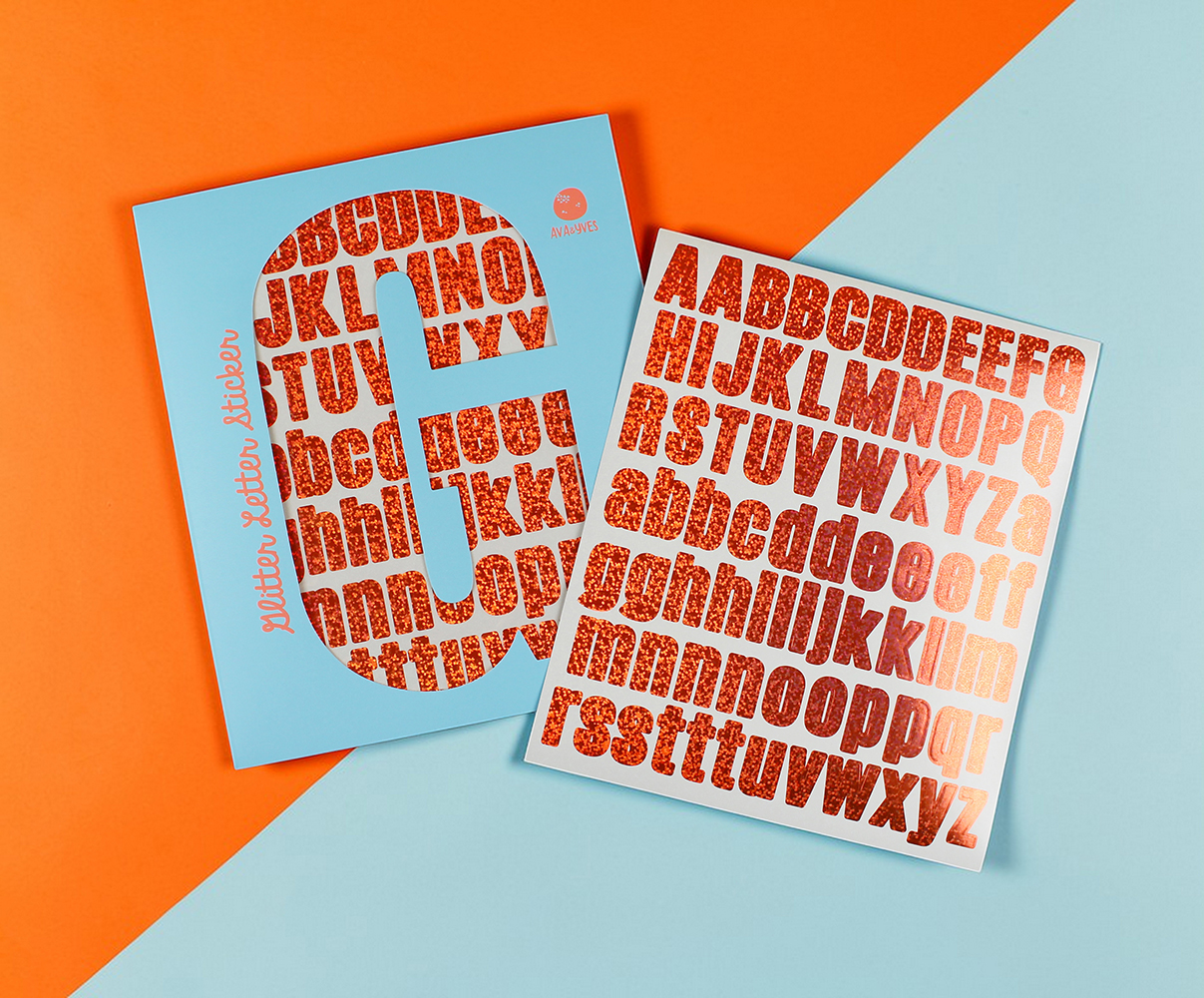 Buchstaben-Sticker mit Glitzer, peach