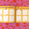 Open two-page spread of a bright yellow birthday calendar with blank monthly cards for January–December on a colorful page.