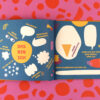 Two-page spread from a children's book with bright shapes; center reads 'DAS BIN ICH' in a yellow circle.