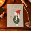German Christmas card featuring a cute figure in a red hat and green outfit, holding a star wand; text reads 'Frohes Fest'