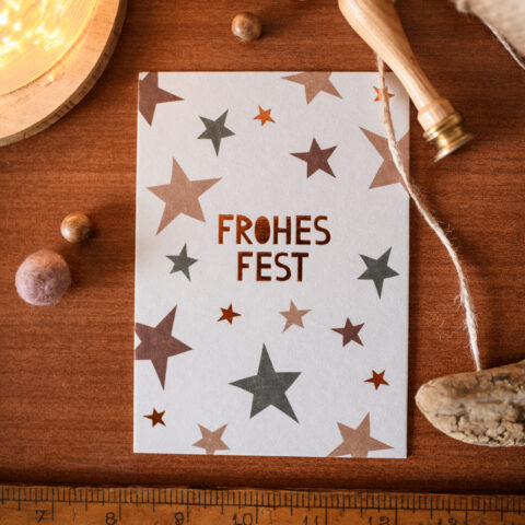 Postkarte Sterne mit Kupferfolie - Frohes Fest